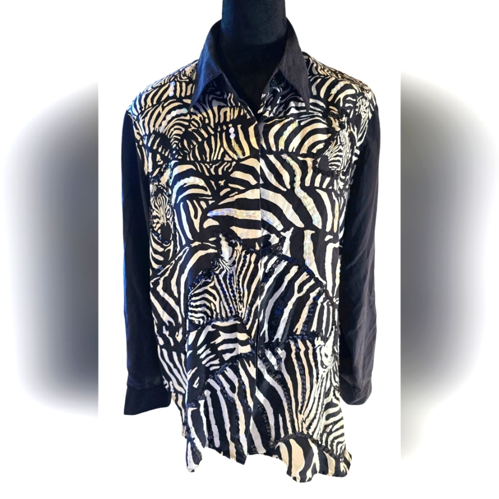 Vintage Diane Gilman Silk Zebra Blouse Medium